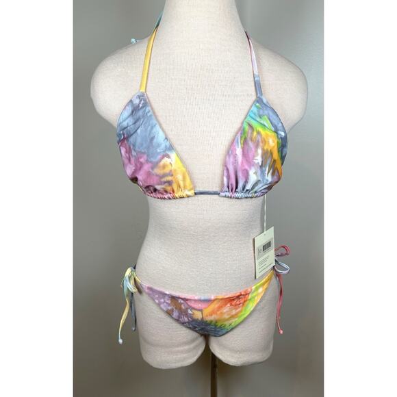Mara Hoffman Rae Tie Dye Pastel Multicolor Two Piece Bikini Swim Set Size XL - Picture 2 of 7